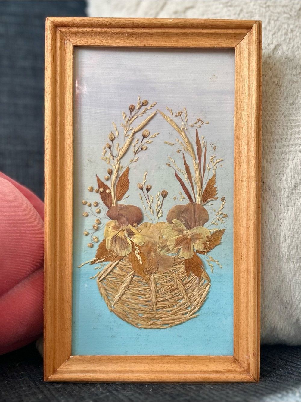 Vintage Handmade Russian Made Dried Pressed Florals Behind Glass Wall Art